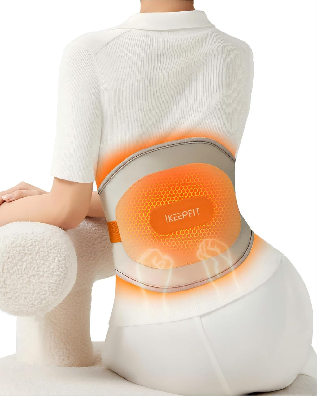 IKEEPFIT Almohadilla Termica Portatil para Espalda | Cinturon Termico Inalambrico con Masajeador | Alivio de Dolor Lumbar | Bateria 8000mAh Recargable | MAXwarm 3.0