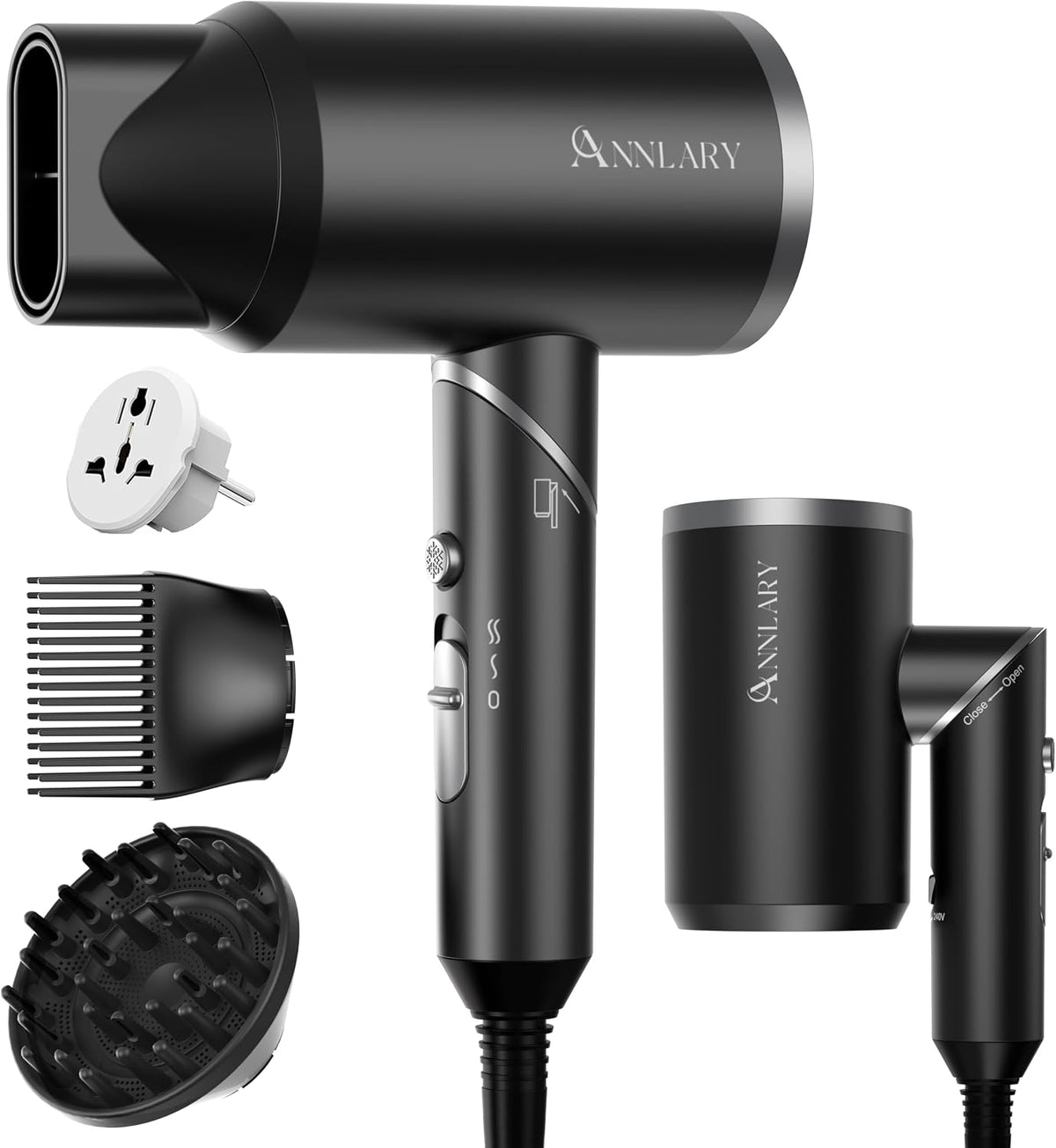 ANNLARY Secador de Pelo 1800W con Peine y Difusor – Iónico de Plasma, Plegable, Cable ALCI 1.98 m