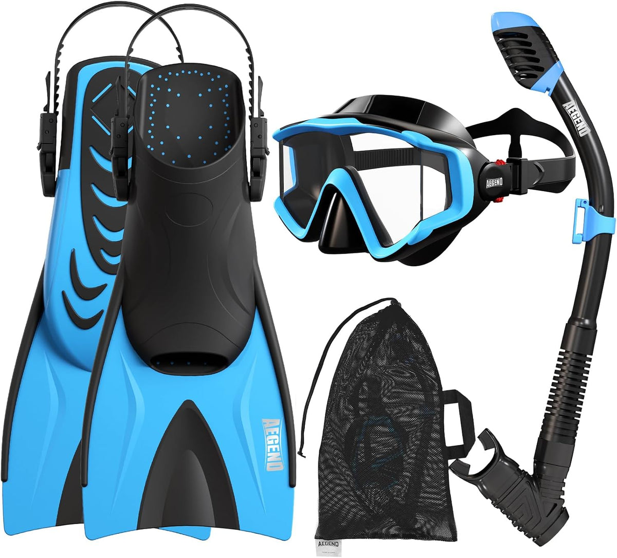 Juego de Equipo de Snorkel Aegend para Niños - Máscara de Buceo Antiniebla, Aletas Ajustables y Snorkel Seco, Kit de Snorkel Completo para Natación y Buceo Juvenil (Edades 5-15) (Negro, XS)