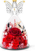 RoseValley Angel Roses Gifts for Mom,Preserved Real Flowers Roses in Glass Angel Figurines,Christmas Birthday Gifts for Grandma Women Mom Wife Mother in Law/Red