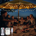 Luces para Sombrilla de Patio 9.7m | 8 Modos de Iluminación, LED con 64 Globos Irrompibles, Control Remoto, con Batería y USB, Impermeables, Decorativas para Patio