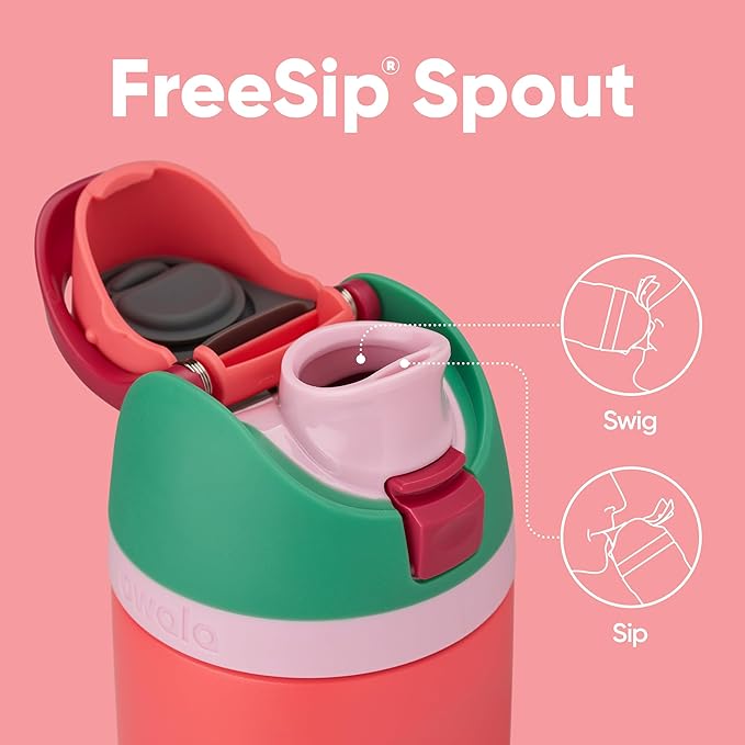 Botella de Agua Owala FreeSip 32 oz – Acero Inoxidable con Aislamiento Térmico, Pitillo Integrado, Libre de BPA, Para Deporte, Viaje y Escuela, Color Strawberry Field
