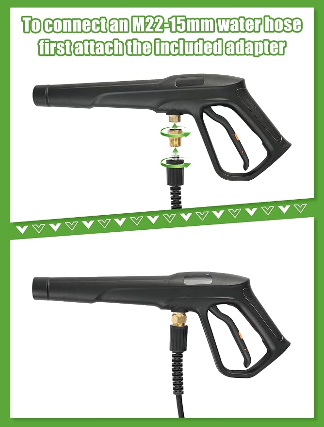 Juego de pistola de lavado a presión, Máx. P.W. 2320 PSI, P.B. 5000 PSI, reemplazo para Ryobi Powerstroke Greenworks, racor M22 de 14 mm y M22 de 15 mm, 4 puntas de boquilla de acero