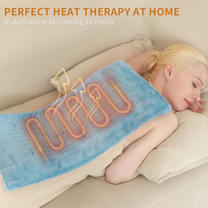 Almohadilla térmica eléctrica para aliviar el dolor de espalda y calambres, almohadilla térmica caliente para abdomen, cuello, hombro, rodilla, calor húmedo y apagado automático (azul cielo, 12 x 24