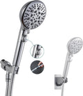 Cabezal de ducha de mano GwernKB con interruptor de encendido/apagado, 8 modos, alta presión, manguera extralarga de acero inoxidable de 201 cm y soporte, además de soporte de pared adhesivo de alcance extra bajo para niños, color plata.