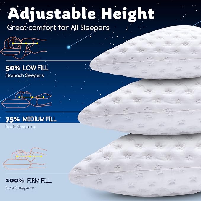 KUCEY - Almohada refrescante para dormir lateral para dolor de cuello y hombros, almohadas de espuma viscoelástica triturada de lujo curvadas para dormir, juego de 1 - Ajustable tamaño Queen - Funda