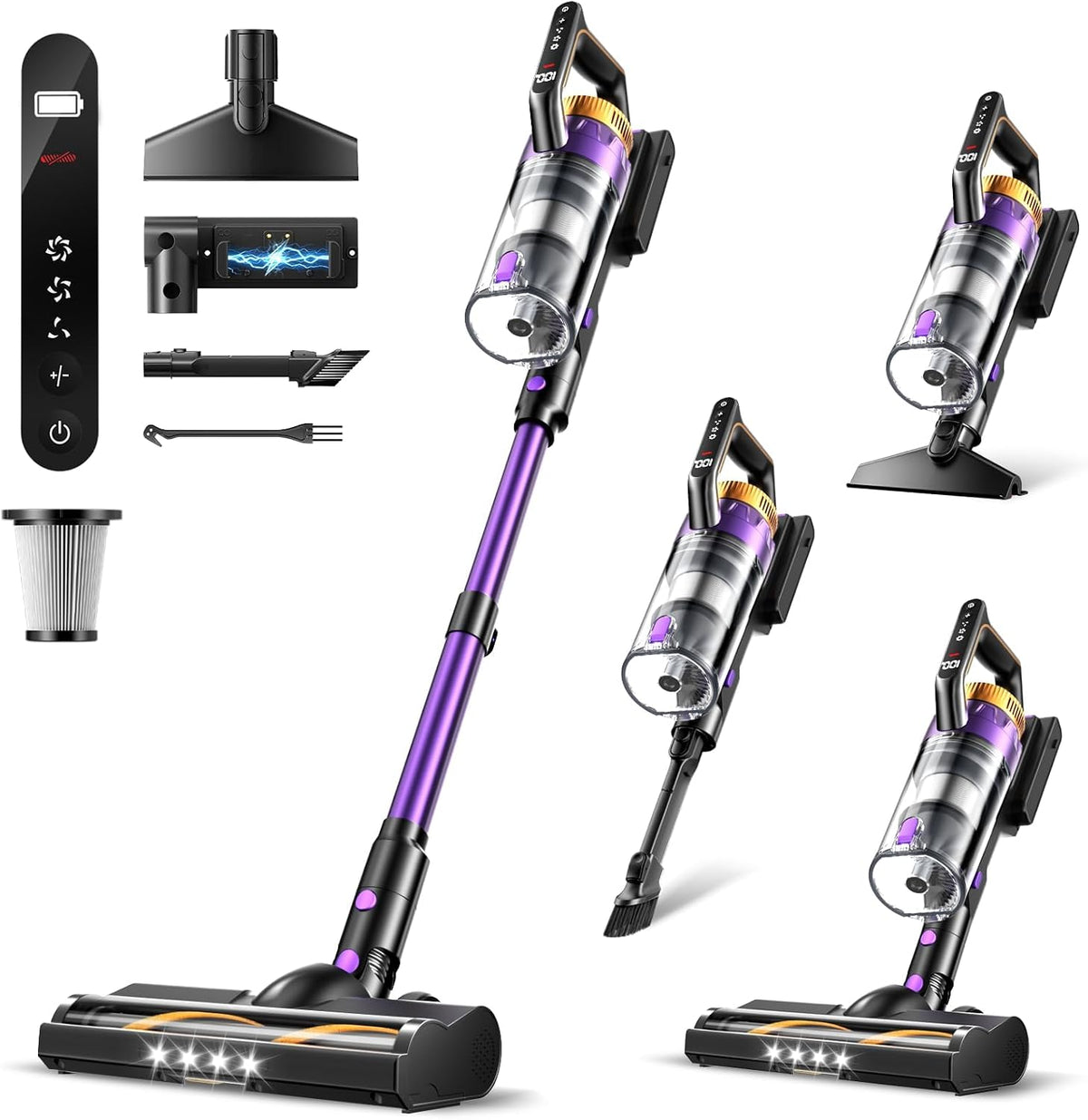 Aspiradora inalámbrica Rittvot para el hogar, potente succión de 580 W/48 kPa, autonomía de 65 minutos, aspiradora de mano ligera con pantalla táctil y soporte de pared, ideal para pelo de mascotas, alfombras y suelos duros.
