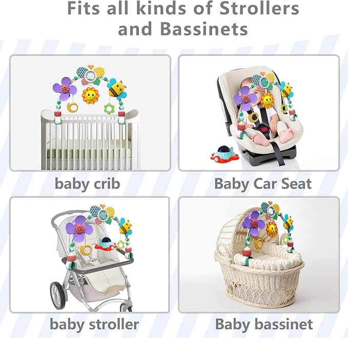 Arco Musical para Carriola de Bebé, Juguetes de Asiento de Coche para Viajes, Arco de Juego para Bebé Accesorio para Cuna, Móvil para Cuna, Barra de Actividad de Carriola para Bebés Infantes