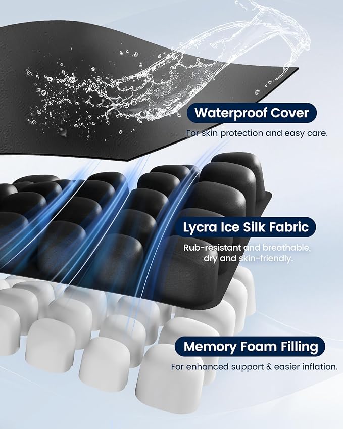 Cojín inflable para silla de ruedas para úlceras y úlceras, ergonómico en forma de U para aliviar el dolor de coxis, tela impermeable, base antideslizante