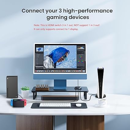 Switch HDMI 2.1 NEWCARE 2 Entradas 1 Salida – Bidireccional, 4K@120Hz, 8K@60Hz, con Cable 8K de 0.8m