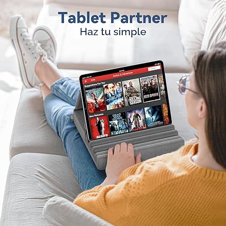 KDD Soporte de almohada para tableta, soporte plegable para iPad para regazo, cama y escritorio, base suave para tablet con bolsillo y soporte para lápiz capacitivo compatible con iPad Pro 12.9, 10.5