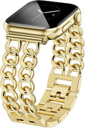 Correas de reloj JR.DM Gold para mujer compatibles con Apple Watch de 38 mm, 40 mm, 41 mm, 42 mm, 44 mm y 45 mm. Correa metálica ajustable estilo vaquero con cadena de acero para iWatch Series 9/8/7/6/5/4/3/2/1/SE/Ultra.