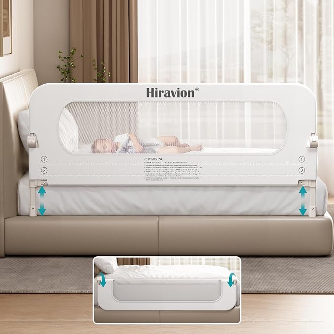 Riel de cama para niños pequeños, 59 pulgadas con base en forma de U, rieles ajustables en altura