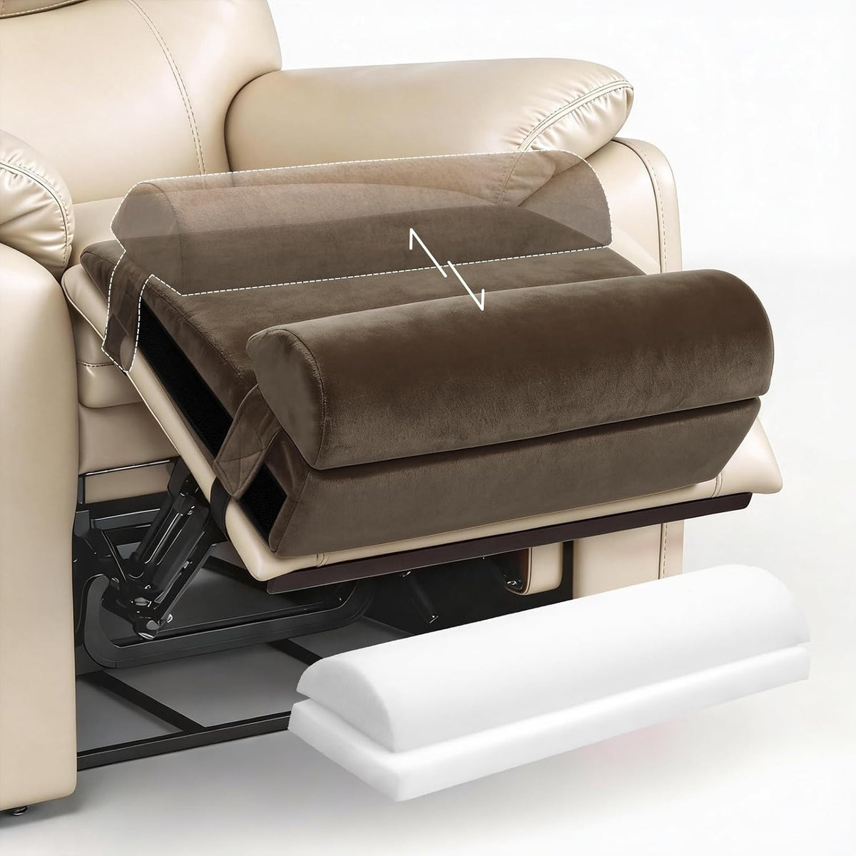 Cojín reposapiés para sillón reclinable PYURIFAI - Cojín reposapiernas reclinable con semicilindro extraíble para un soporte superior, extensor de reposapiés ajustable para sillón reclinable, almohada para piernas reclinable con 2 correas, color café.
