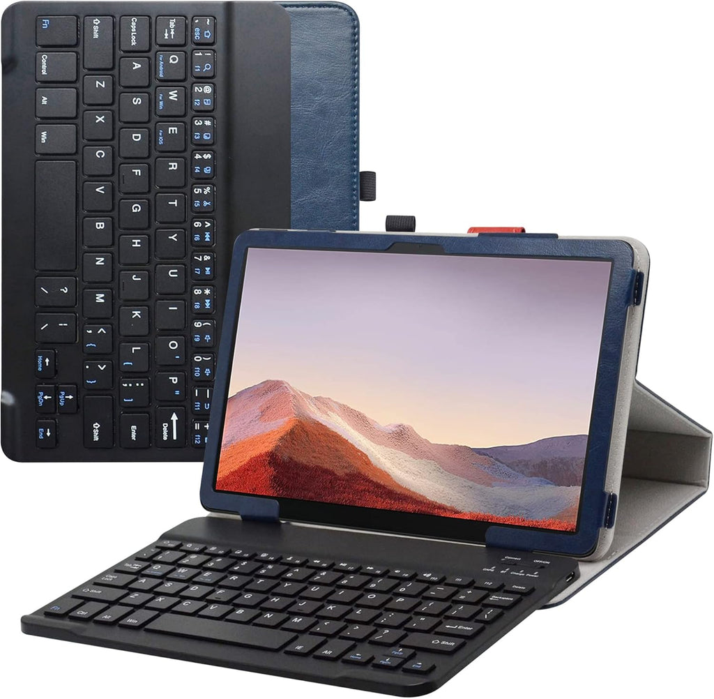JRTAL Compatible with TCL Tab 10 5G Keyboard Case,Premium Vegan PU Leather Detachable Keyboard Cover for TCL Tab 10 5G -9183W Metro by T-Mobile 10.1" Tablet,Blue