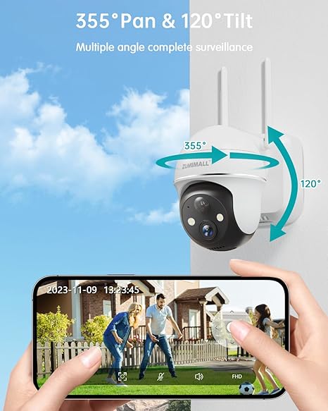ZUMIMALL Cámara de Seguridad Inalámbrica Exterior 360° 2K — Vigilancia Inteligente con Visión Nocturna y IA