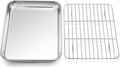 P&P CHEF Bandeja para Hornear de 10.4 Pulgadas con Juego de Rejilla, Bandeja de Acero Inoxidable para Galletas con Rejilla de Enfriamiento para Uso en Horno, Cocinar y Asar, No Tóxico