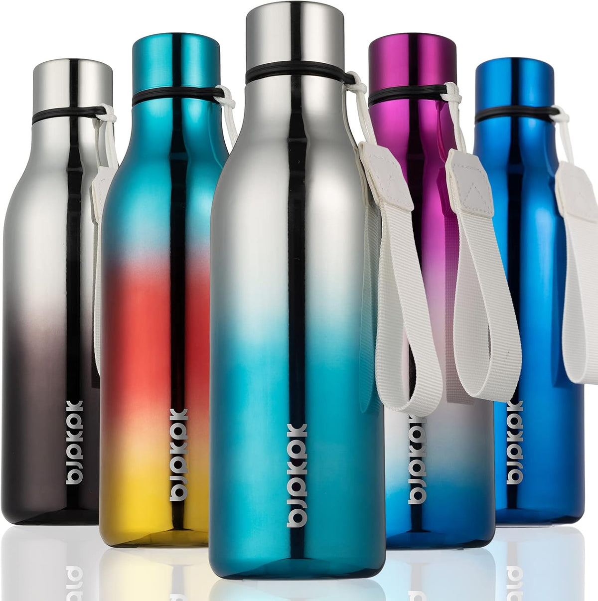 Botellas de agua isotérmicas BJPKPK, botella de agua metálica de acero inoxidable de 532 ml con correa, jarras, tazas y termos a prueba de fugas sin BPA, reutilizables para deportes y viajes, color azul laguna.
