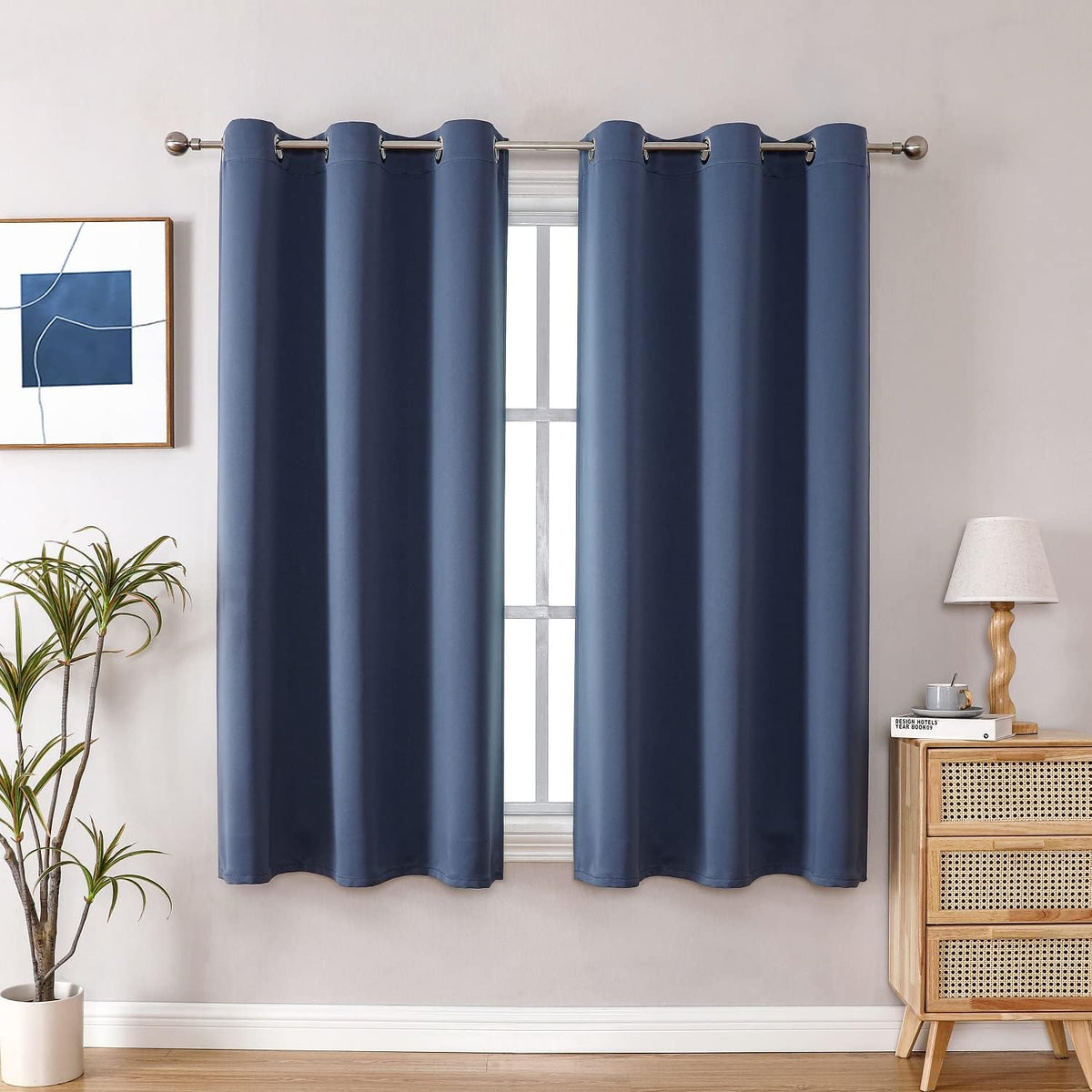 Cortinas opacas con ojales ChrisDowa para dormitorio y sala de estar - Juego de 2 paneles, cortinas térmicas que oscurecen la habitación (azul piedra, 38W x 54L)