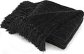 RECYCO Manta Suave y Acogedora de Chenilla con Flecos con Borlas para Sofá, Silla, Cama, Sala de Estar, Regalo (Negro)