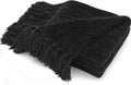 RECYCO - Manta de chenilla suave y acogedora con flecos para sofá, silla, cama, sala de estar (negro, 152 x 203 cm)