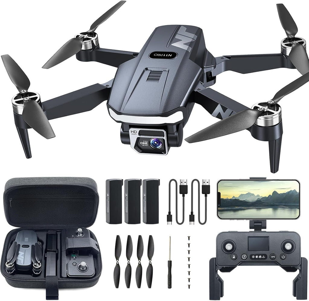 Drone N11 PRO con Camara 4K UHD - Motor sin Escobillas, 90 Min de Vuelo, GPS, Retorno Automatico, FPV 5G, 3 Baterias