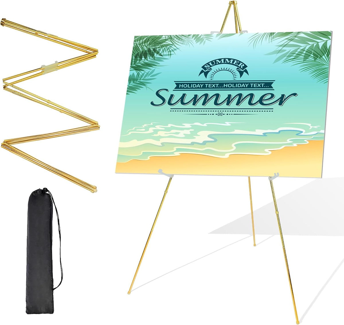 Caballete Metálico Dorado 160 cm Portátil | Para Carteles de Bienvenida en Bodas, Exhibiciones y Eventos Decorativos