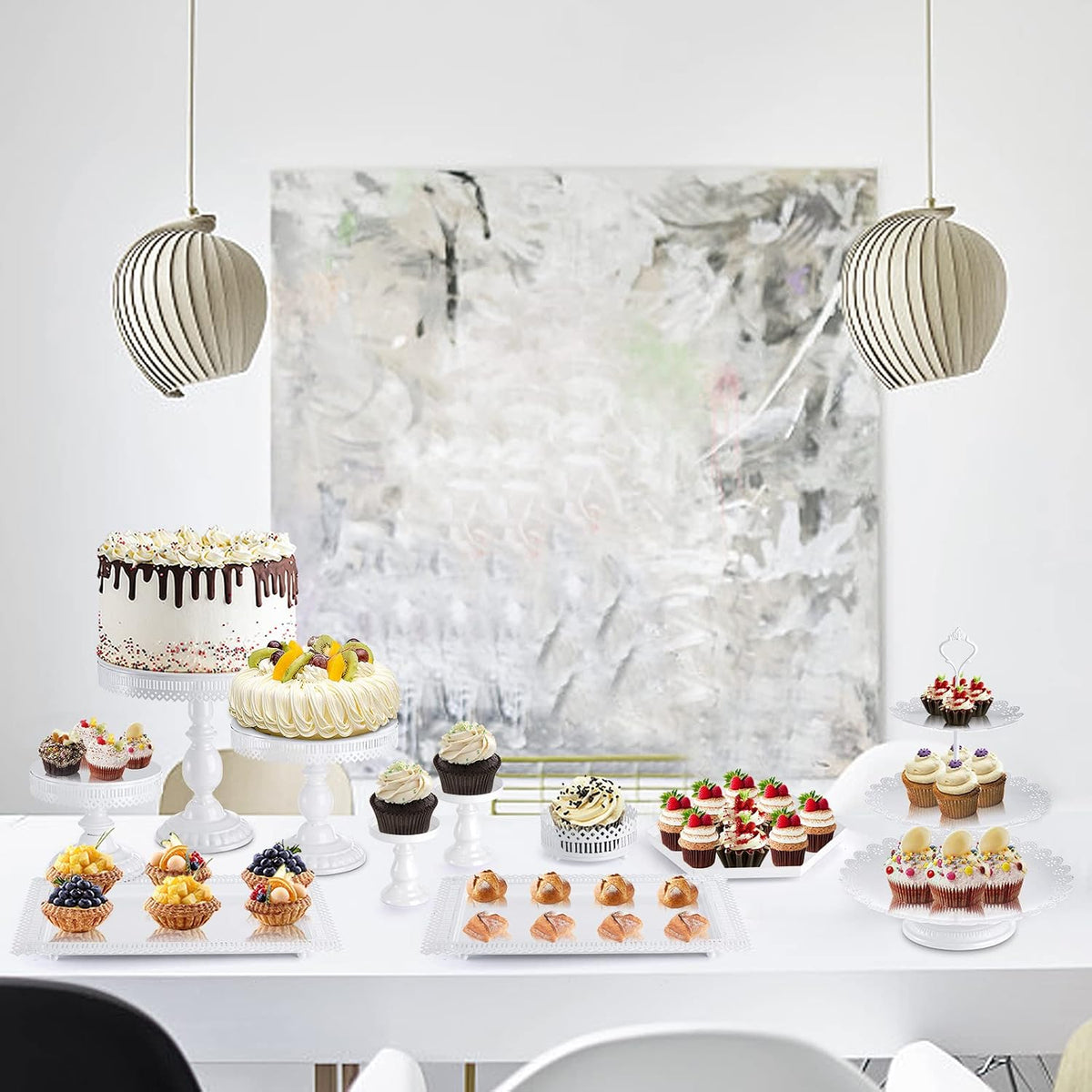 Hedume Juego de 10 soportes de metal para cupcakes con múltiples estilos de combinación, bandeja de postre para servir tartas, torre de exhibición de frutas y dulces para bodas, fiestas de cumpleaños,