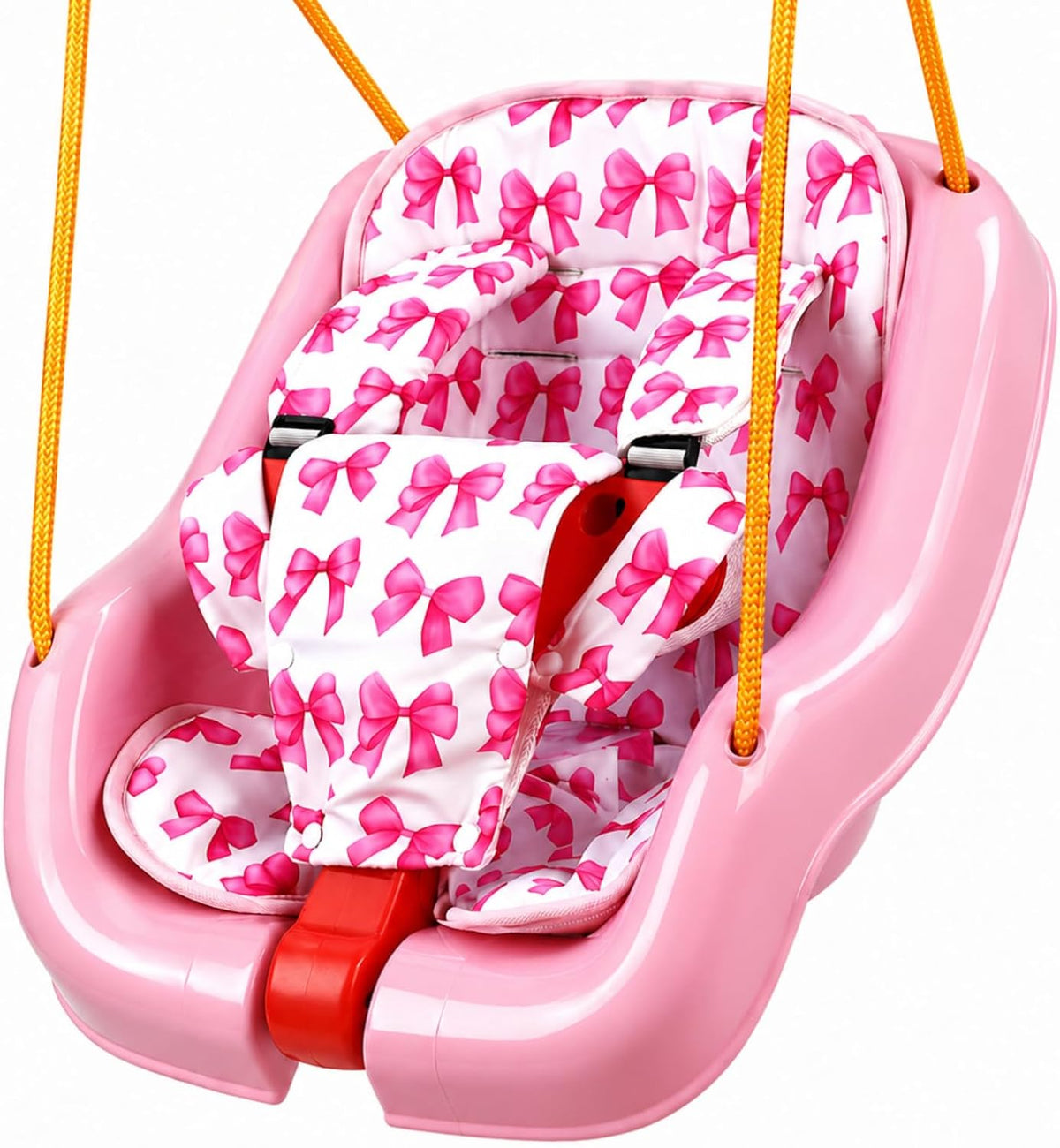 Cojín para columpio infantil Jenaai, almohadilla insertable para columpios de exterior, compatible con columpios para niños pequeños de 1 a 3 años, desmontable y lavable a máquina (columpio no incluido) (lazo rosa).