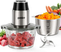 Procesador de alimentos GANIZA, picador eléctrico con molinillo de carne y picador de verduras - 2 recipientes (8 tazas + 8 tazas) con potente motor de cobre de 450 W - Incluye 2 juegos de cuchillas de doble nivel para frutas, carne y frutos secos.