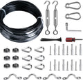 Kit de luces colgantes Brightown para exteriores, incluye cable de suspensión de acero inoxidable (304) de 30 metros (100 pies) con revestimiento de vinilo negro, tensor, guardacabos y ganchos. Resistente y fácil de instalar.