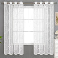 BGment Sheer Curtains for Bedroom 63 inch Long 2 Panels, White Embroider Curtains with Vine and Leaf Pattern Light Filtering Linen Textured Grommet Privacy Voile Kitchen Window Drapes, 52 x 63 Inch