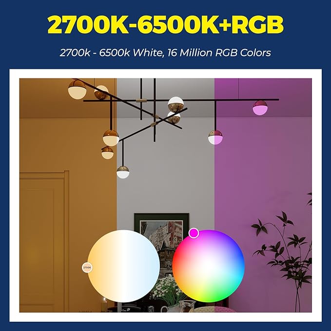 Focos LED Inteligentes Lightinginside E12 Equivalente 60W 500LM 6W RGBCW Tipo Vela para Candelabro, Compatible Alexa Google Home SmartLife, WiFi 2.4G sin Hub Certificado ETL 6 Piezas