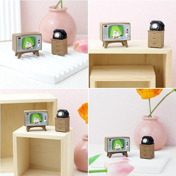 Figura decorativa de mini mueble para TV y teléfono de RAQWI para sala de estar, estante decorativo, diseño adorable, regalo perfecto para amantes de los gatos.