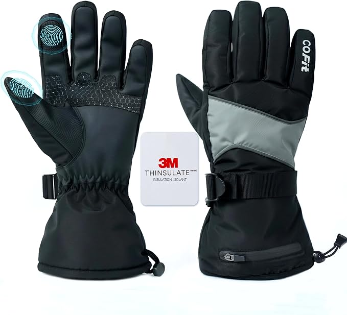 COFIT Guantes de esquí para hombres y mujeres, 3M Thinsulate C100, guantes de invierno aislados, impermeables, resistentes al viento, guantes de nieve para pantalla táctil, para esquí, snowboard