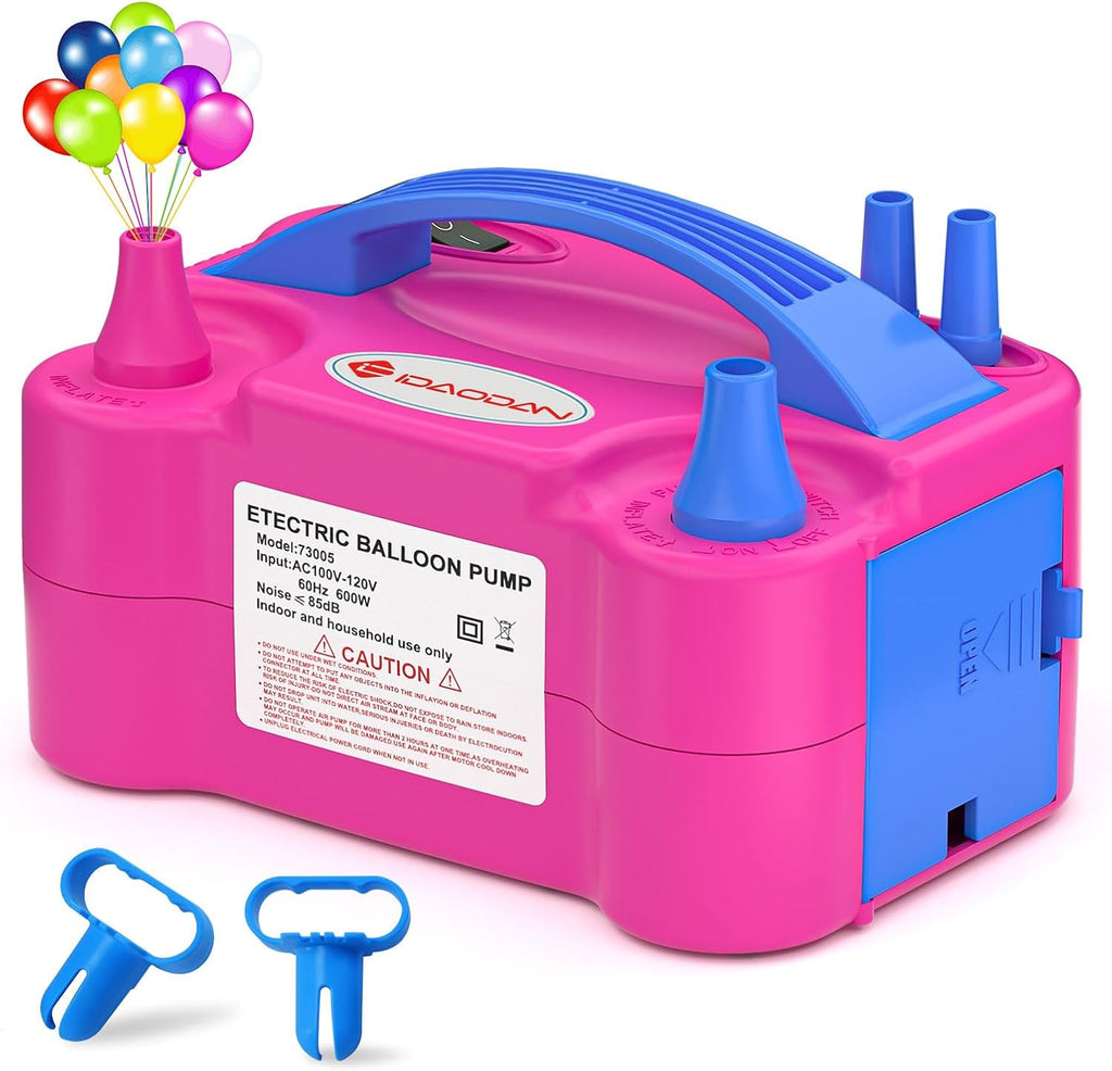 Bomba de aire eléctrica para globos IDAODAN, inflador portátil de globos con doble boquilla, 110 V, 600 W, ideal para decoraciones de fiestas.