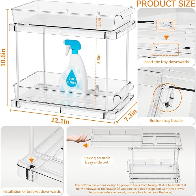 Organizadores Bajo el Lavabo Yieach 4 Pack — Acrílico Transparente con Cajones Deslizantes para Baño y Cocina
