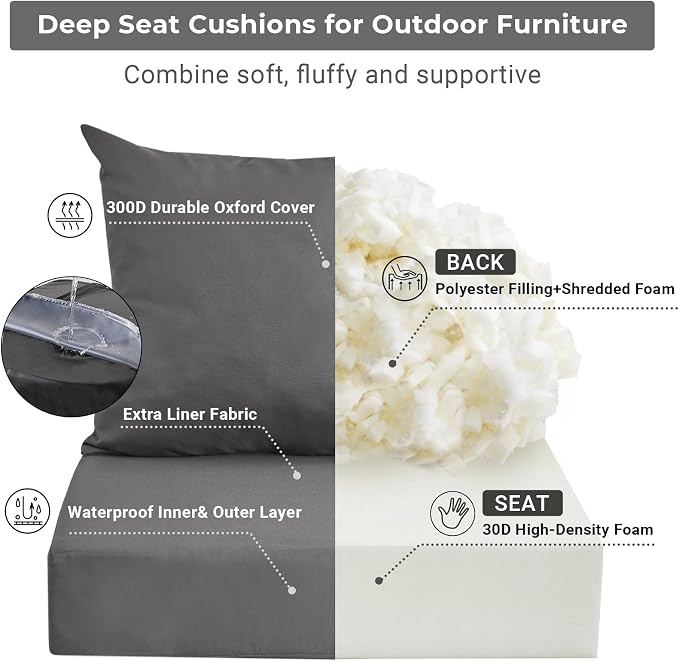 IPYNBAP Cojines de exterior para muebles de patio, juego de cojines de asiento de exterior de 24 x 24 x 4 pulgadas, cojines para sillas de exterior, impermeables y resistentes a la decoloración, cojín