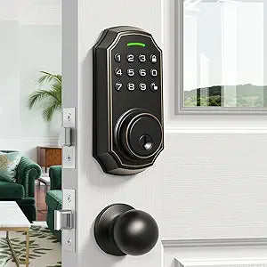 Cerradura Inteligente Sin Llave con Teclado Digital | 2 Perillas | Deadbolt Electrónico | 50 Códigos de Usuario | Bloqueo Automático | Niquel Satinado