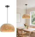 Qnuioea Bamboo Pendant Light, 11.02 inch One-Light Boho Basket Handmade Woven Pendant Lighting, Boho Bamboo Chandelier for Bedroom, Kitchen, Living Room