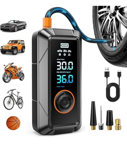 Bomba de aire portátil Fafeicy, inflador de neumáticos inalámbrico con compresor de aire digital LCD, 4000 mAh