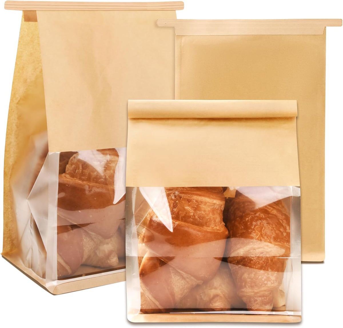 60 bolsas para panadería con ventana, 5.1 x 6.2 x 10.5 pulgadas, con cierre de lazo, resellables, para envasar galletas, panes caseros, palomitas de maíz, dulces, golosinas, snacks y productos horneados.