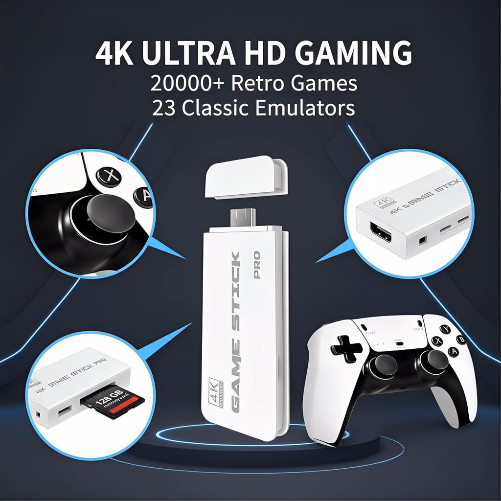 Consola Retro Gaming Pro Inalámbrica con 20,000+ Juegos, 23 Emuladores y 2 Controles 2.4G – 64GB Blanca