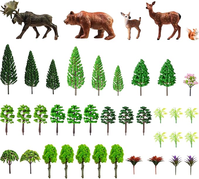 Figuras de Animales del Bosque y Árboles de Plástico Mixtos – Adornos para Pasteles y Decoraciones de Cumpleaños