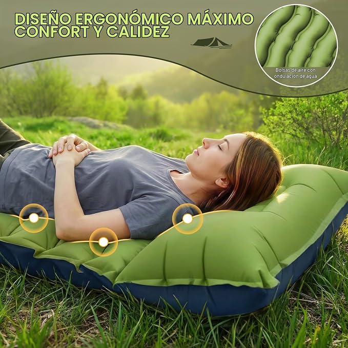FUN PAC Colchoneta de dormir para camping, ultraligera con almohada, bomba de pie integrada, almohadillas inflables compactas para acampar, mochileros, senderismo, viajes, tienda de campaña
