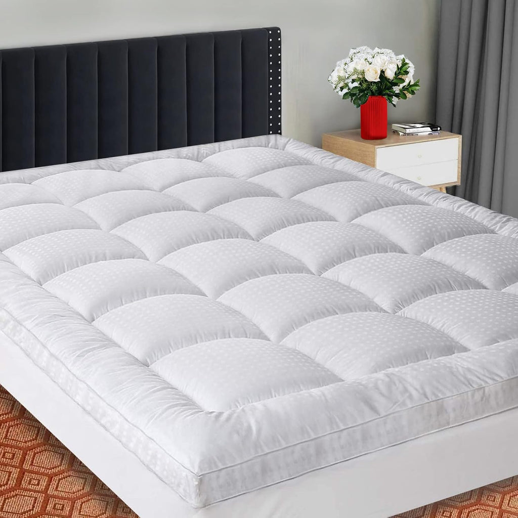 Topper de Colchón SOPAT Extra Grueso King | 400TC Algodón Pillow Top | Transpirable | Bolsillo Profundo 20-56cm | Relleno Suave Tipo Plumón | 198x203cm