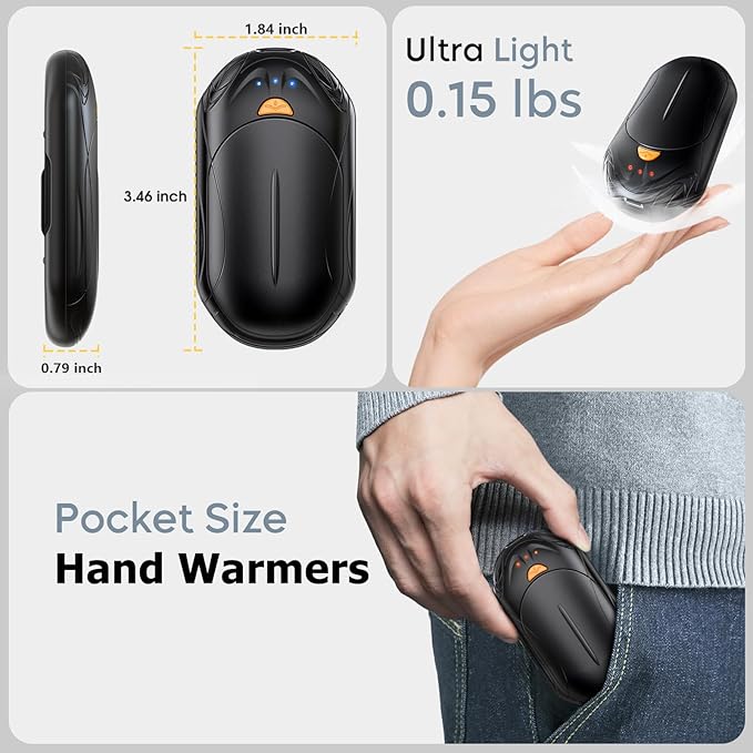 Calentadores de manos recargables con IA (paquete de 2), calentadores de manos eléctricos con chips inteligentes de IA, 20 horas de calor seguro, calentador de bolsillo portátil, regalos para Navidad, actividades al aire libre, caza, golf y camping.