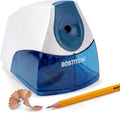 Sacapuntas eléctrico Bostitch Office para uso en aula y escritorio, motor resistente que no se atasca, bandeja de virutas de gran capacidad, azul.