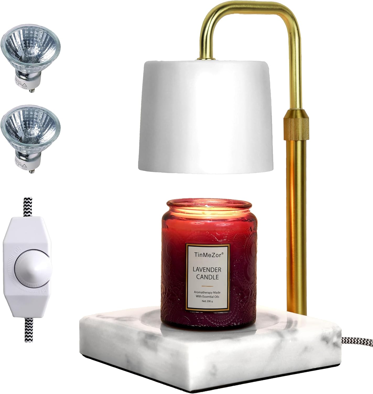 Lámpara Calentadora de Velas Eléctrica | Base de Mármol, Regulable, Vintage, Aromaterapia | Blanca