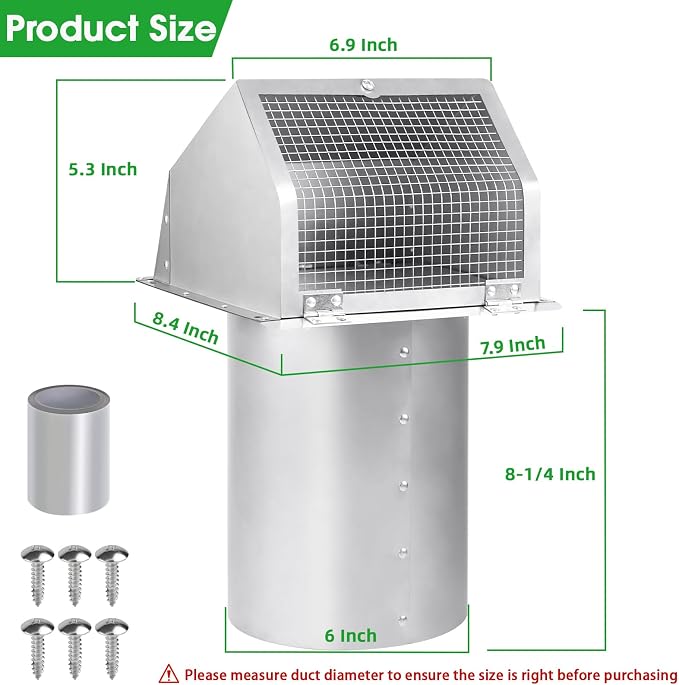 Cubierta de ventilación de pared de 6 pulgadas, campana de ventilación de pared exterior